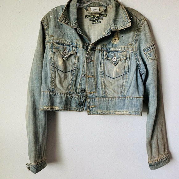Department of Peace Distressed Rhinestone Cropped Jacket - Picture 1 of 4